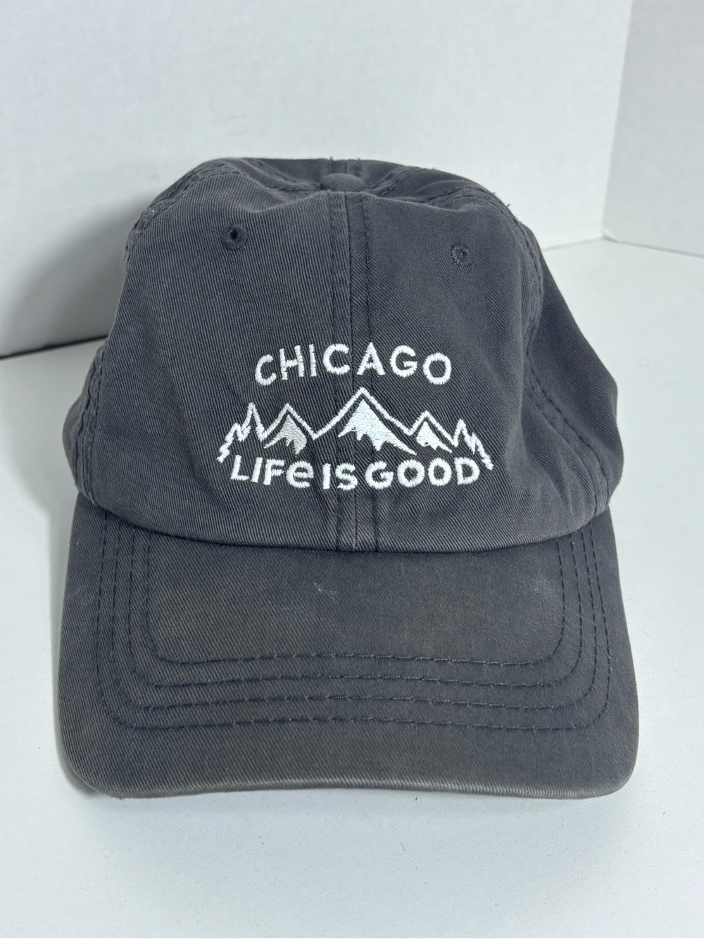 Life Is Good Chicago Mountain Logo Cap - Charcoal with White Embroidery